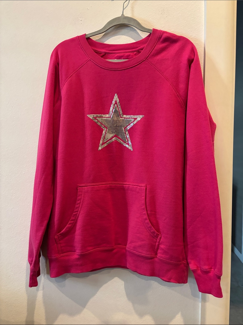 Cowboy Her Style Fuchsia Star Pullover Crewneck Sweatshirt - Women XL Kangaroo